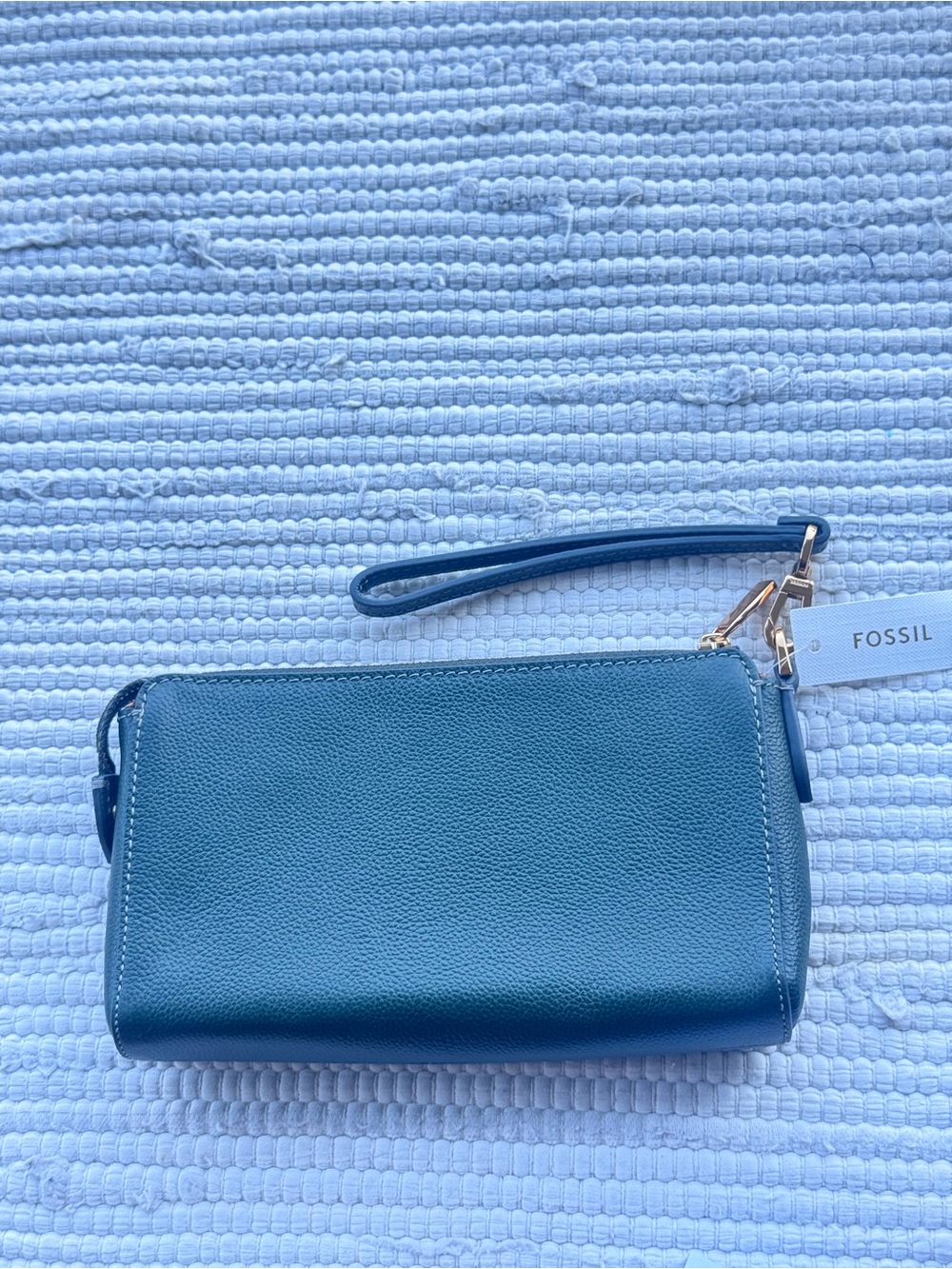 Fossil Logan RFID Zip Wristlet Viridian Green Structured Leather NWT - Picture 2 of 12